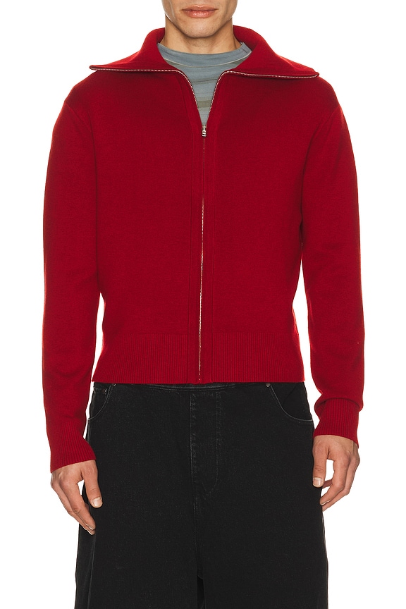 view 1 of 5 Knit Zip Up Jacket in Cherry