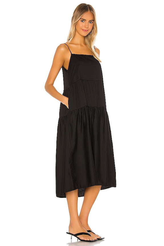 Enza Costa Cotton Tiered Dress in Black | REVOLVE