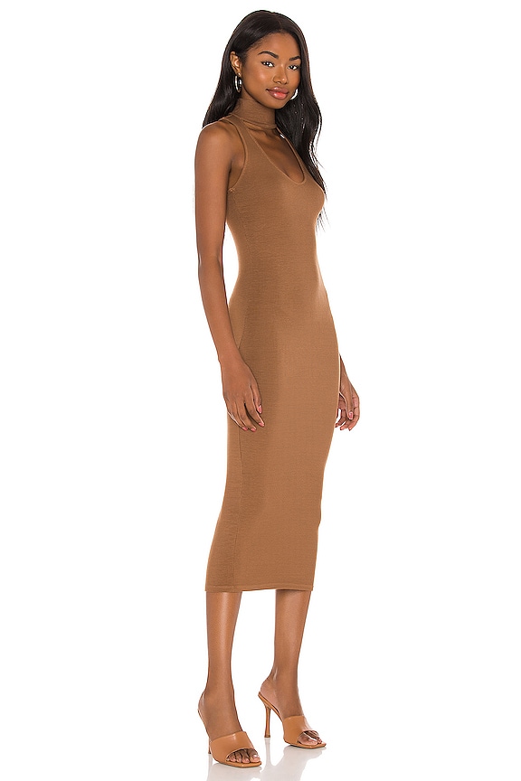 view 2 of 4 Silk Rib Detached Mockneck Sleeveless Midi Dress in Gold