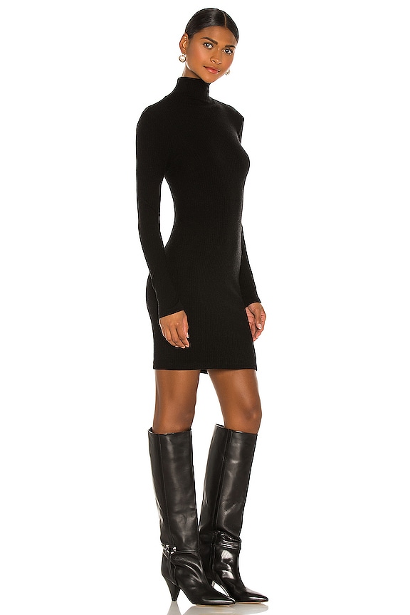view 2 of 3 Tencel Cashmere Rib Long Sleeve Zip Turtleneck Mini Dress in Black