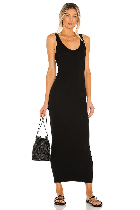 Enza Costa Silk Rib Ankle Length Tank Dress in Black | REVOLVE