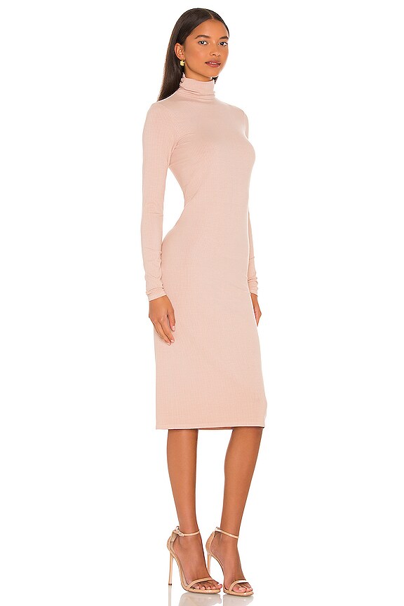 view 2 of 3 Silk Rib Turtleneck Midi Dress in Nude