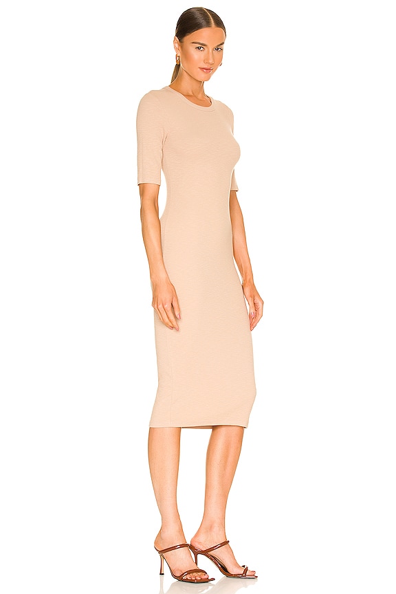 view 2 of 3 Textured Knit Half Sleeve Midi Dress in Oat Milk