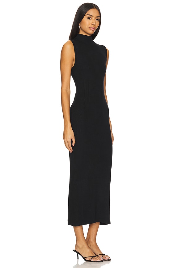 view 2 of 3 Silk Rib Mockneck Dress in Black