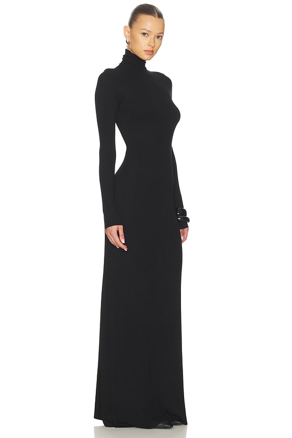 view 2 of 3 Silk Rib Fluid Turtleneck Dress in Black