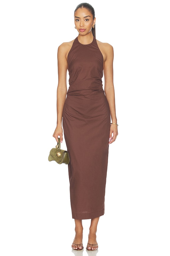 view 1 of 3 Poplin Halter Dress in Dark Chocolate