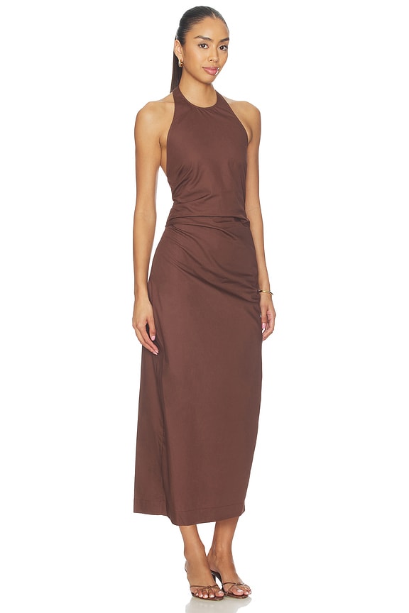 view 2 of 3 Poplin Halter Dress in Dark Chocolate
