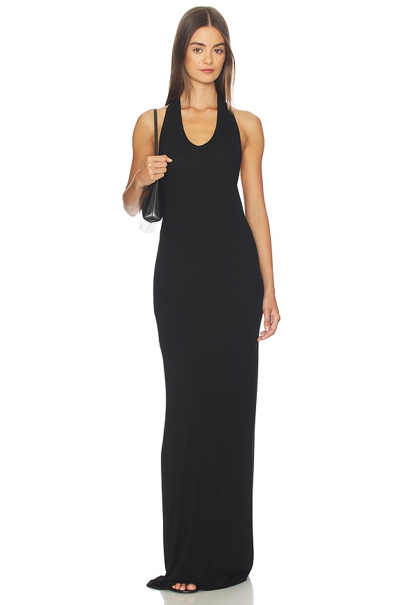 view 1 of 3 Silk Rib U-neck Halter Fluid Maxi Dress in Black