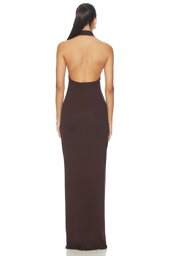 Silk Rib U-neck Halter Fluid Maxi Dress