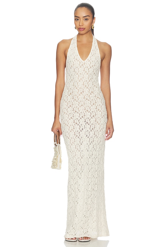 view 1 of 4 VESTIDO HALTER PUCKERED LACE HALTER DRESS in Off White