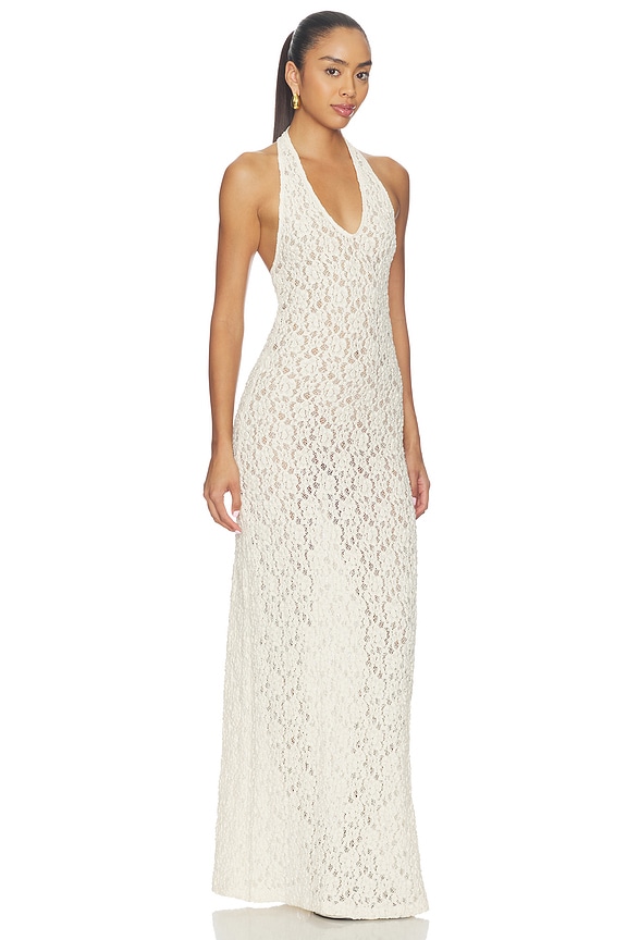 view 2 of 4 VESTIDO HALTER PUCKERED LACE HALTER DRESS in Off White