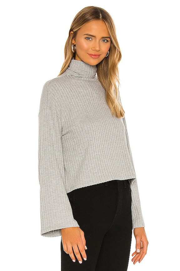 view 2 of 4 Sweater Rib Kimono Sleeve Cropped Turtleneck in Heather Grey