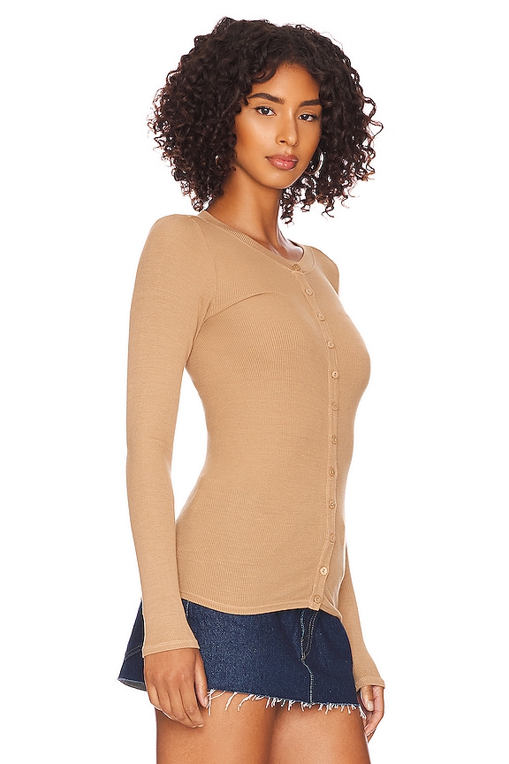 view 2 of 4 Silk Rib Fitted Long Sleeve Cardigan in Sand