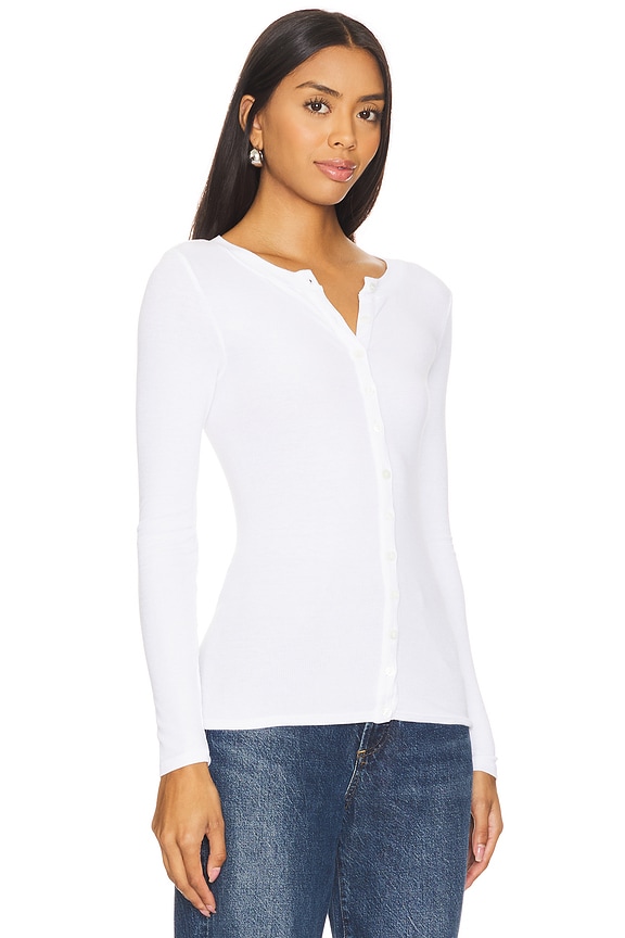 view 2 of 4 Silk Rib Fitted Long Sleeve Cardigan in White