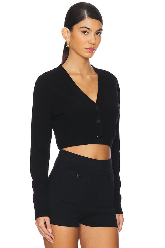 view 2 of 4 Cashmere Cropped V-Neck Cardigan in Black