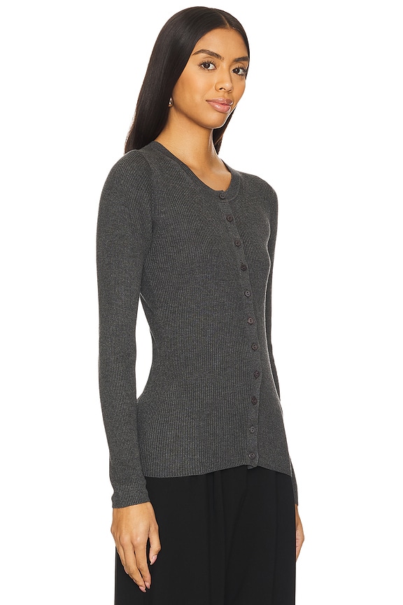 view 2 of 4 Silk Sweater Rib Fitted Cardigan in Heather Charcoal