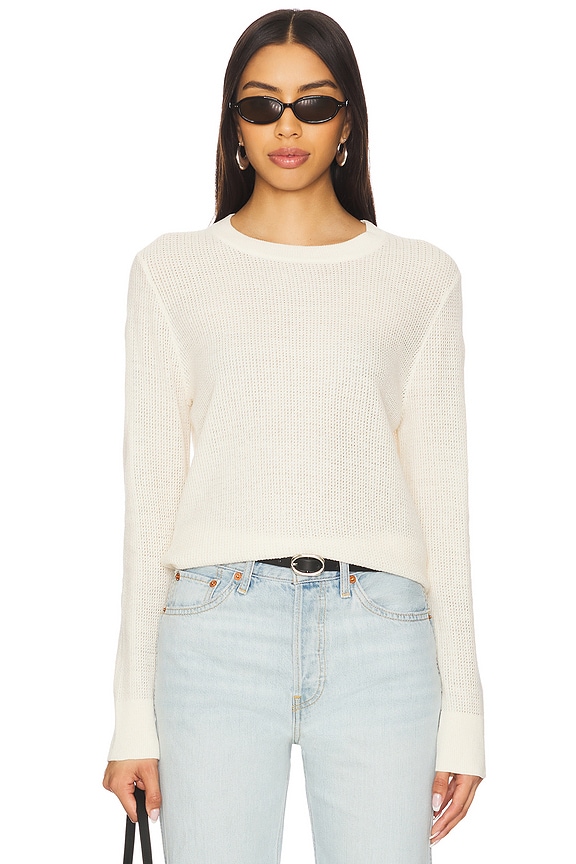 view 1 of 4 Linen Open Knit Crewneck Sweater in Cream