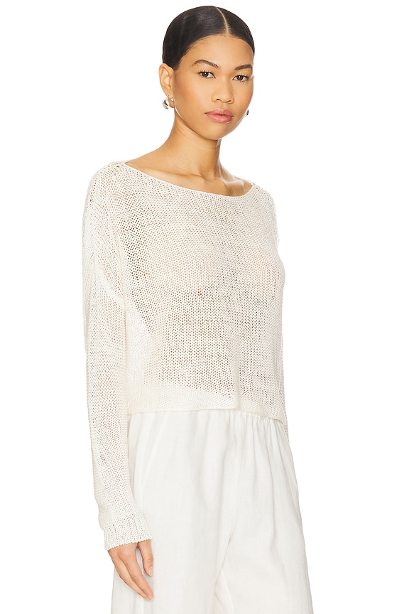 view 2 of 4 Linen Open Knit Bateau Sweater in White