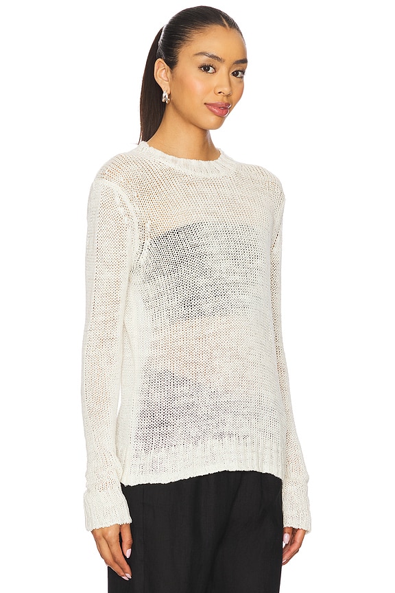 view 2 of 5 Linen Open Knit Long Sleeve Crew in White