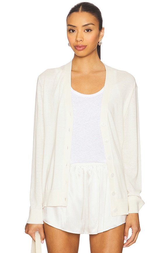 view 1 of 4 Silk Knit V-neck Cardigan in Off White