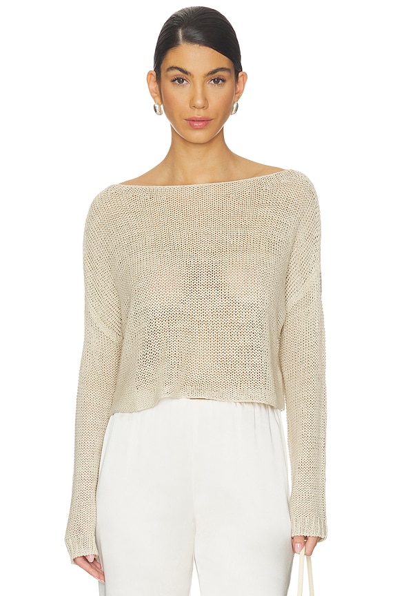 view 1 of 4 SUÉTER BARCO DE PUNTO ABIERTO DE LINO in Pearl Grey