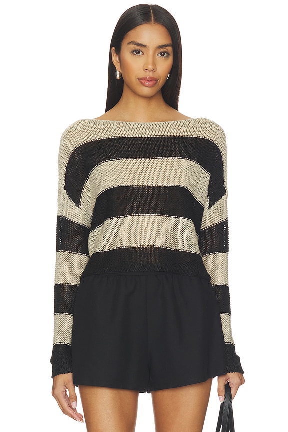 view 1 of 4 Stripe Linen Bateau Sweater in Oatmeal & Black