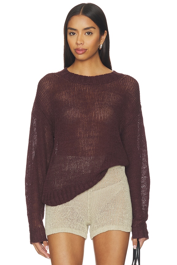 view 1 of 4 Linen Open Knit Crewneck in Black Orchid