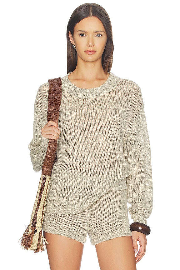 view 1 of 4 SUÉTER DE CUELLO REDONDO DE PUNTO ABIERTO DE LINO in Oatmeal