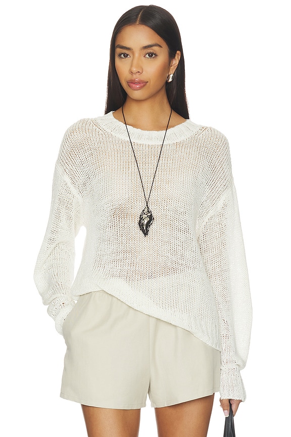 view 1 of 4 RAS DE COU LINEN OPEN KNIT CREWNECK in White