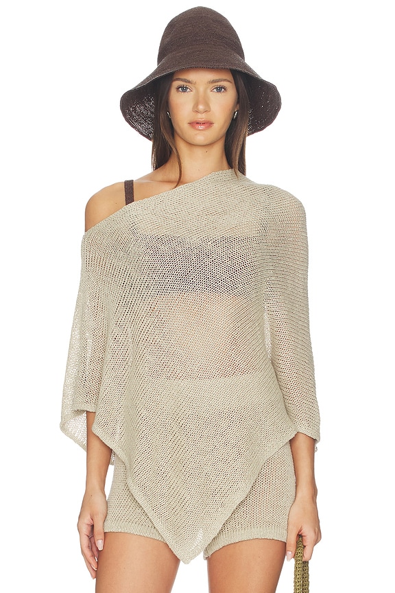 view 1 of 4 Linen Open Knit Poncho in Oatmeal