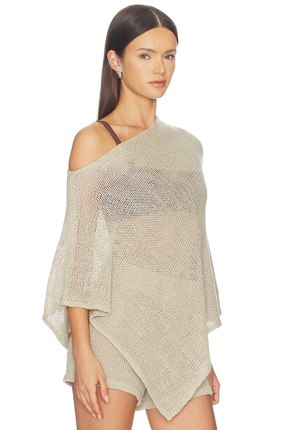 view 2 of 4 Linen Open Knit Poncho in Oatmeal