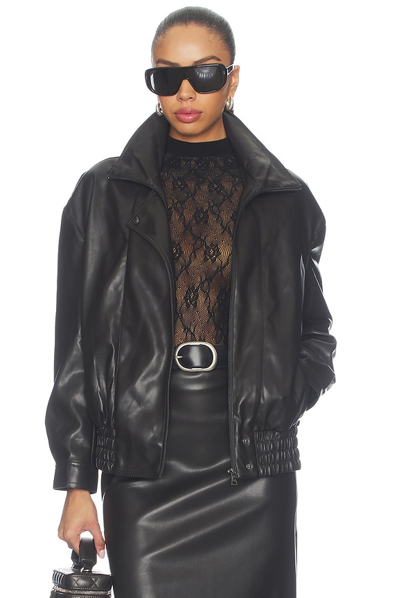 view 2 of 5 Oversized Leather Bomber Jacket in Coffee