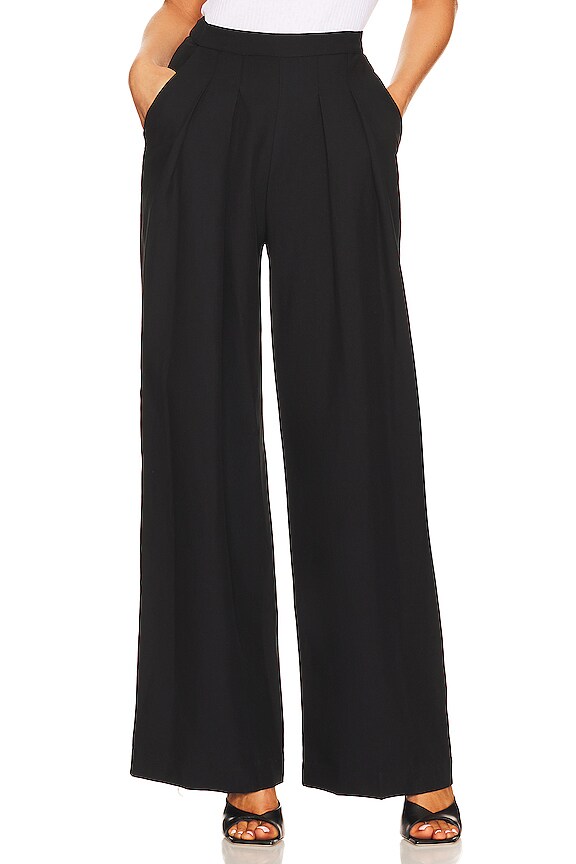 Enza Costa Pleated Wide Leg Pant in Black | REVOLVE