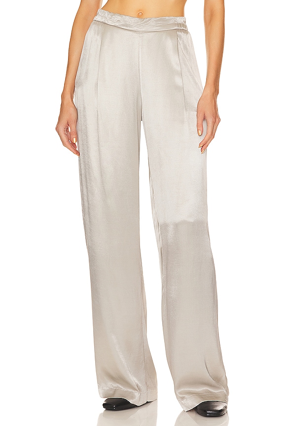 Enza Costa Pleated Satin Pant in Grey | REVOLVE