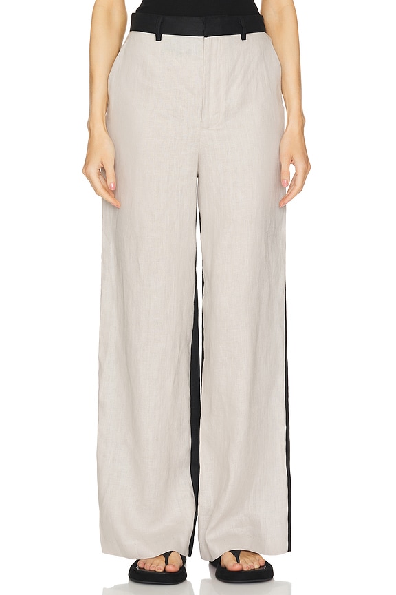 view 2 of 4 Linen Colorblock Trouser in Flax & Black