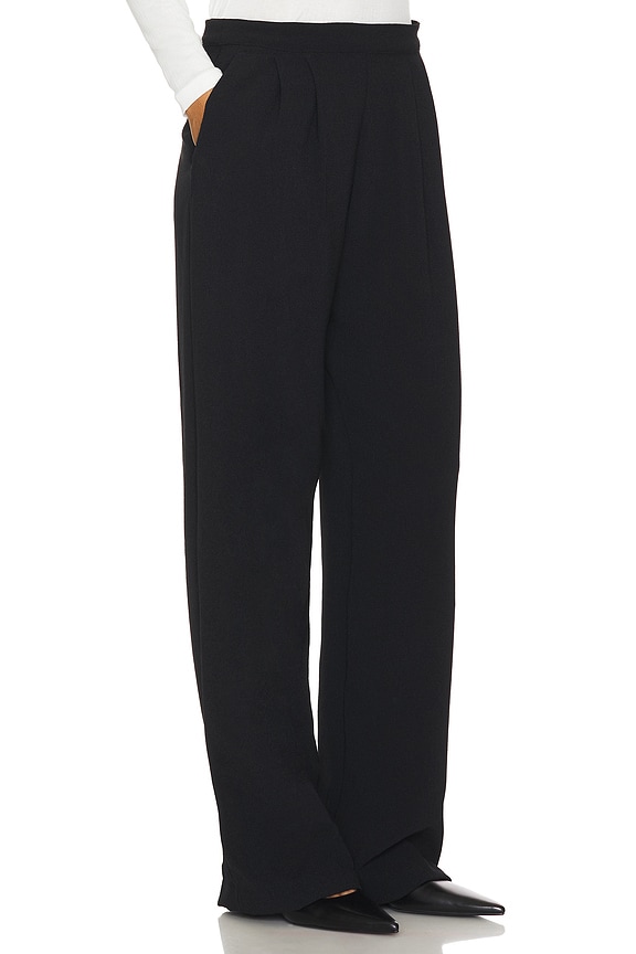 view 2 of 6 Crepe Pleated Wide Leg Pant in Black