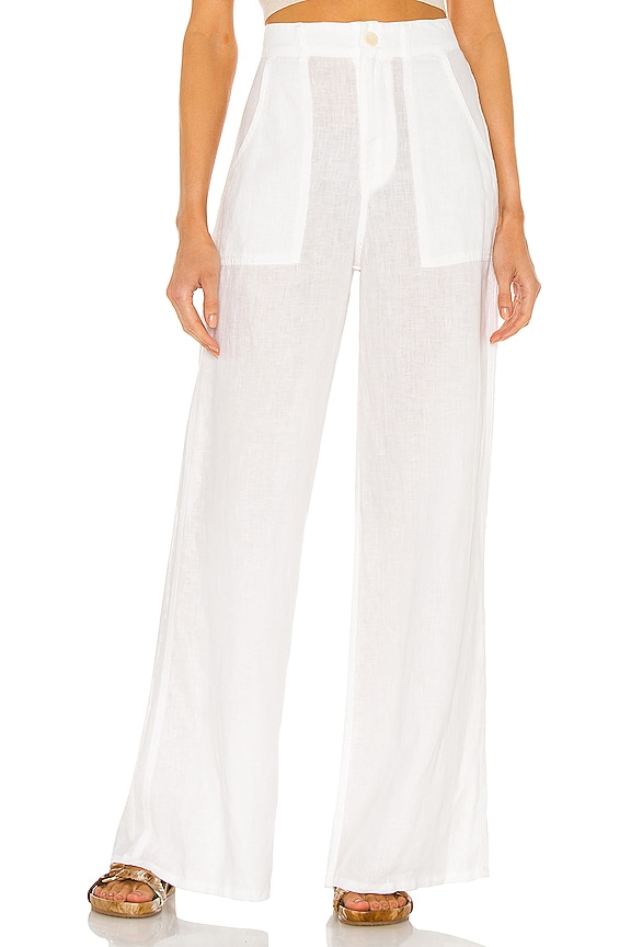 Enza Costa Linen High Waist Wide Leg Pant in White | REVOLVE