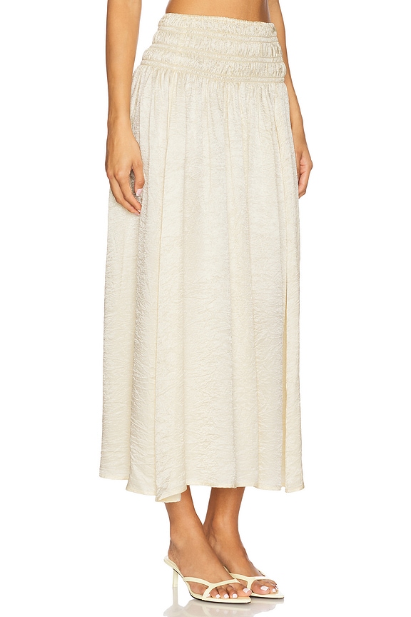 view 2 of 6 x REVOLVE Textured Satin Smocked Skirt in Macadamia