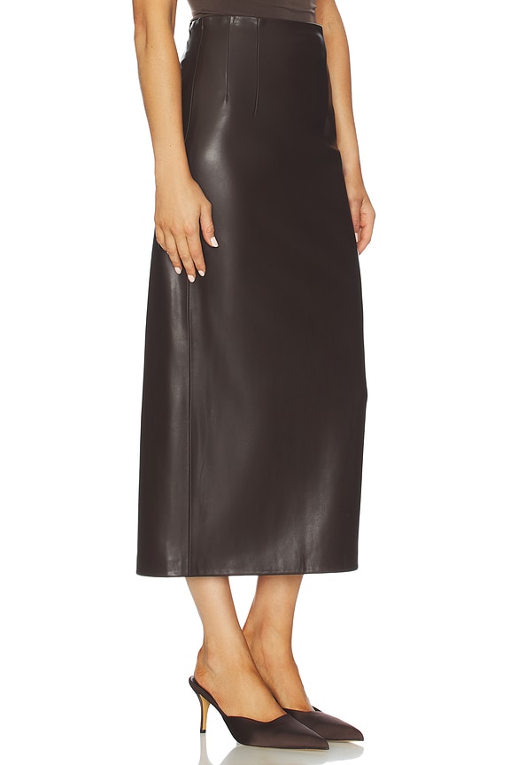 view 2 of 6 Leather Hi-waist Curve Skirt in Dark Brown