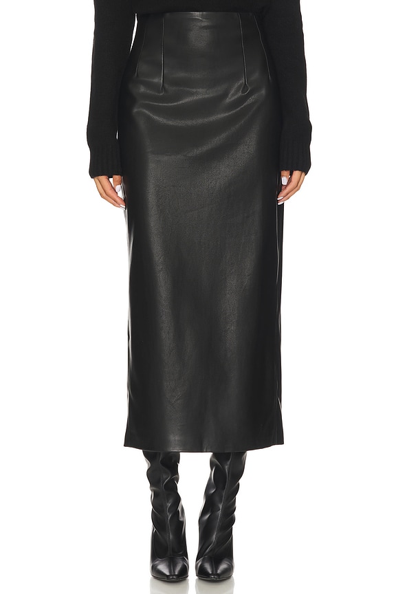 view 1 of 6 Leather Hi-waist Curve Skirt in Black