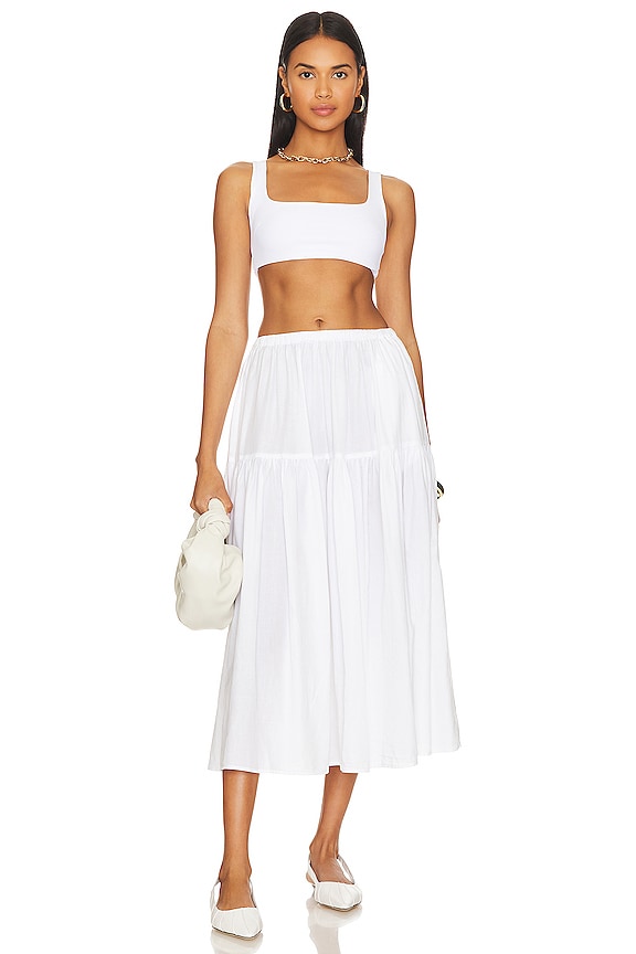 Enza Costa Tiered Maxi Skirt in White | REVOLVE
