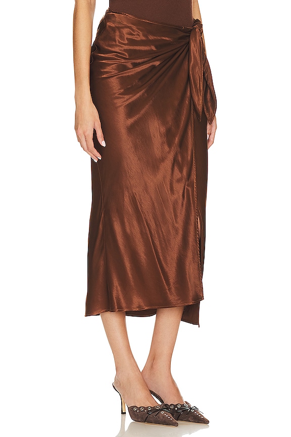 view 2 of 4 Satin Wrap Skirt in Saddle Brown