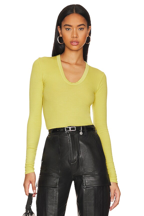 view 1 of 4 Knit Long Sleeve Fitted U Top in Acid