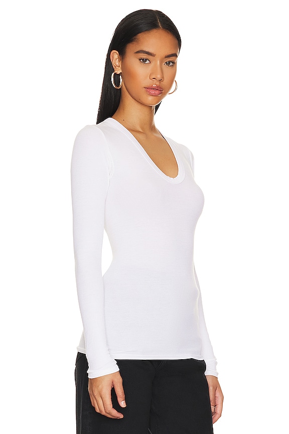 view 2 of 4 Knit Long Sleeve Fitted U Top in White