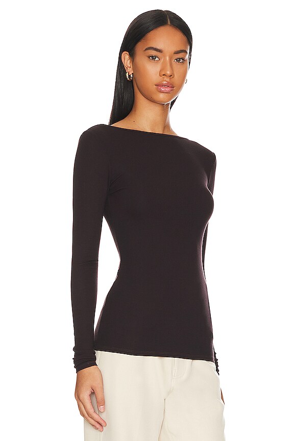 view 2 of 4 Knit Long Sleeve Scoopback Top in Bitter Brown