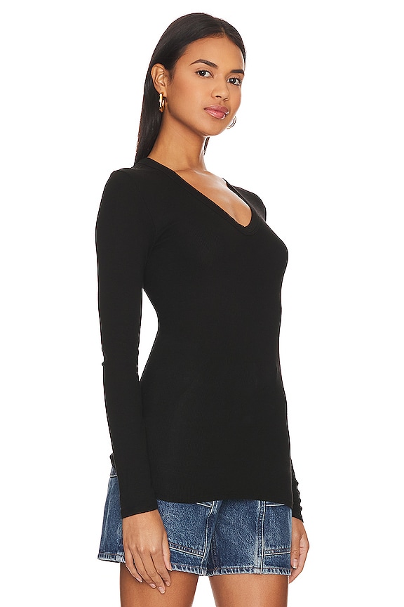 view 2 of 4 Rib Bold Long Sleeve U Top in Black