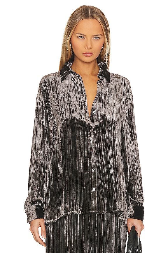 Enza Costa Silk Textured Velvet Shirt in Anthracite | REVOLVE