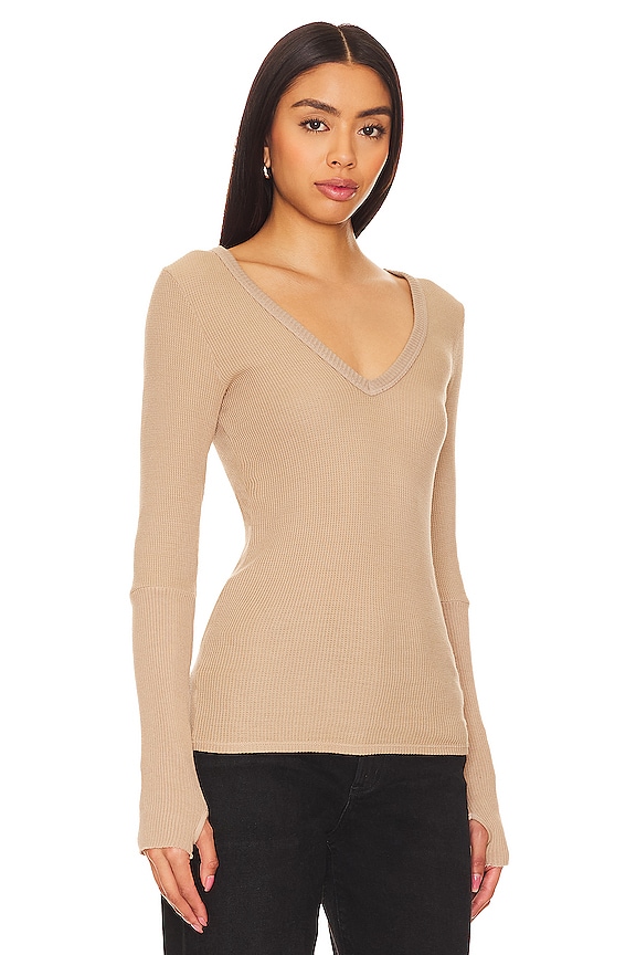 view 2 of 4 Cuffed V Neck Top in Clay