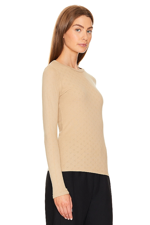 view 2 of 4 Scallop Edge Pointelle Long Sleeve Crew in Tan