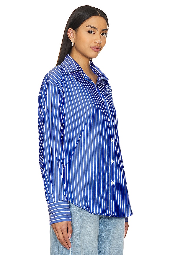 view 2 of 4 Poplin Long Sleeve Shirt in Blue & White